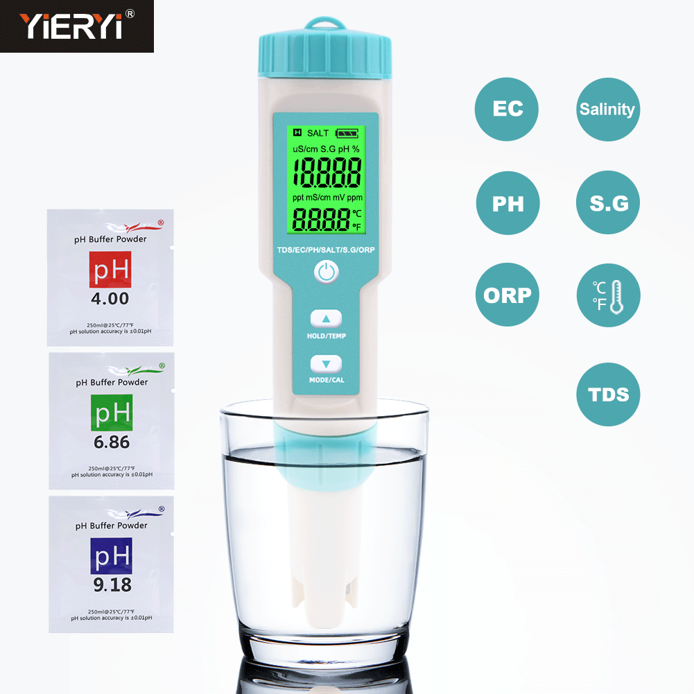 Ph Meter Digital Water Tester - Nouveau 7 en 1 PH/TDS/EC/ORP/Salinité/S. G/température